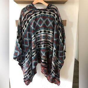 French Laundry|Boho Aztec print oversized Pancho shrug with hood, one size•••